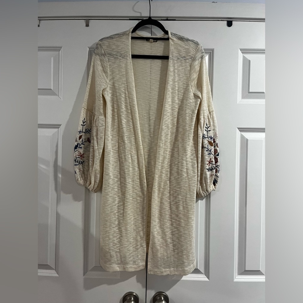 Embroidered Floral Cream Boho Long Cardigan - Picture 2 of 7